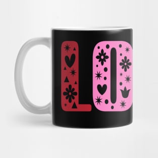 Retro Love Shirt - Folk Art Cottagecore Scandinavian Design Black Mug